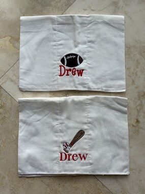 Personalized “Drew” Sports Embroidered Burp Cloths - White with Red Accent